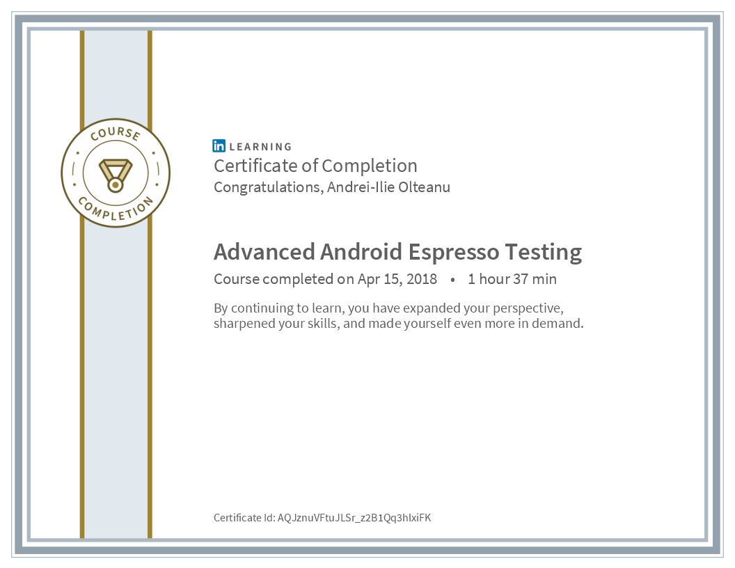 Certificate Advanced Android Espresso Testing image