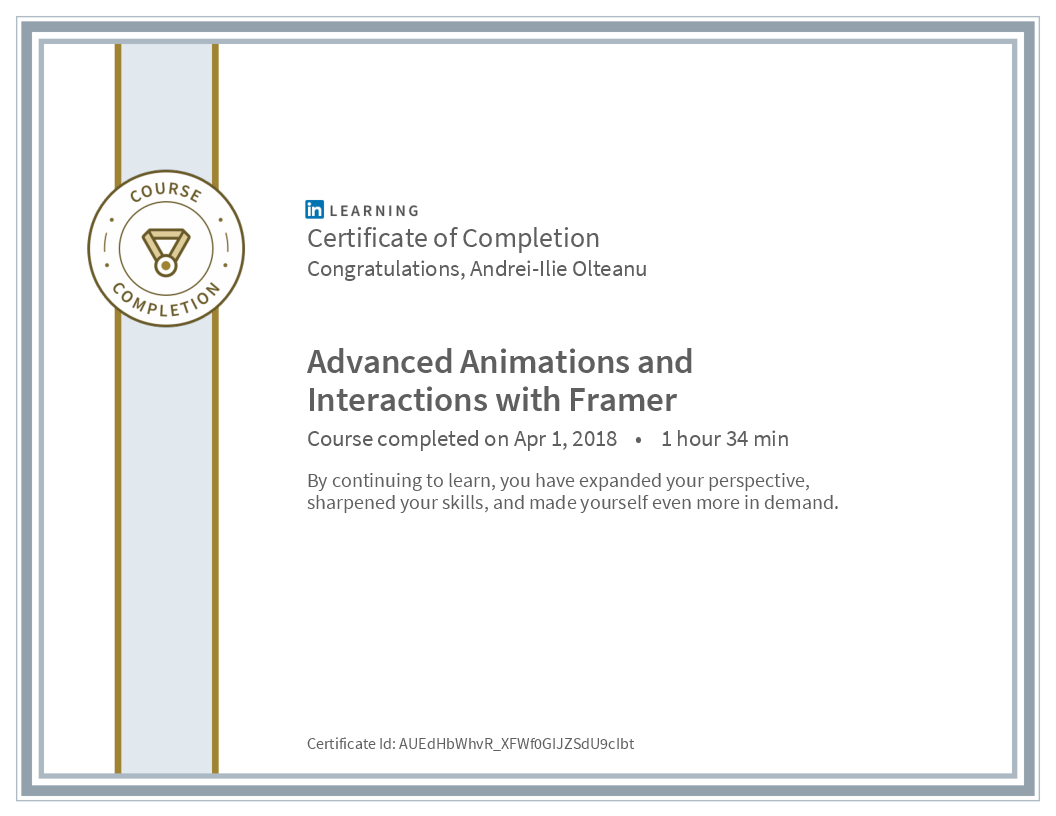 Certificate Advanced Animations And Interactions With Framer image