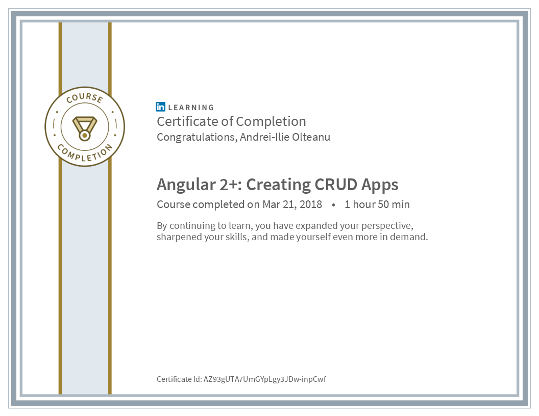 Certificate Angular 2 Plus Creating Crud Apps image