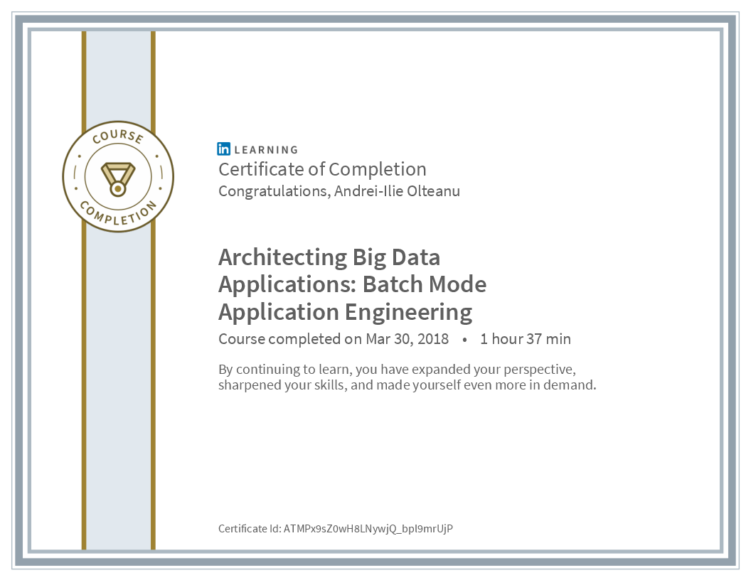 Certificate Architecting Big Data Applications Batch Mode Application Engineering image