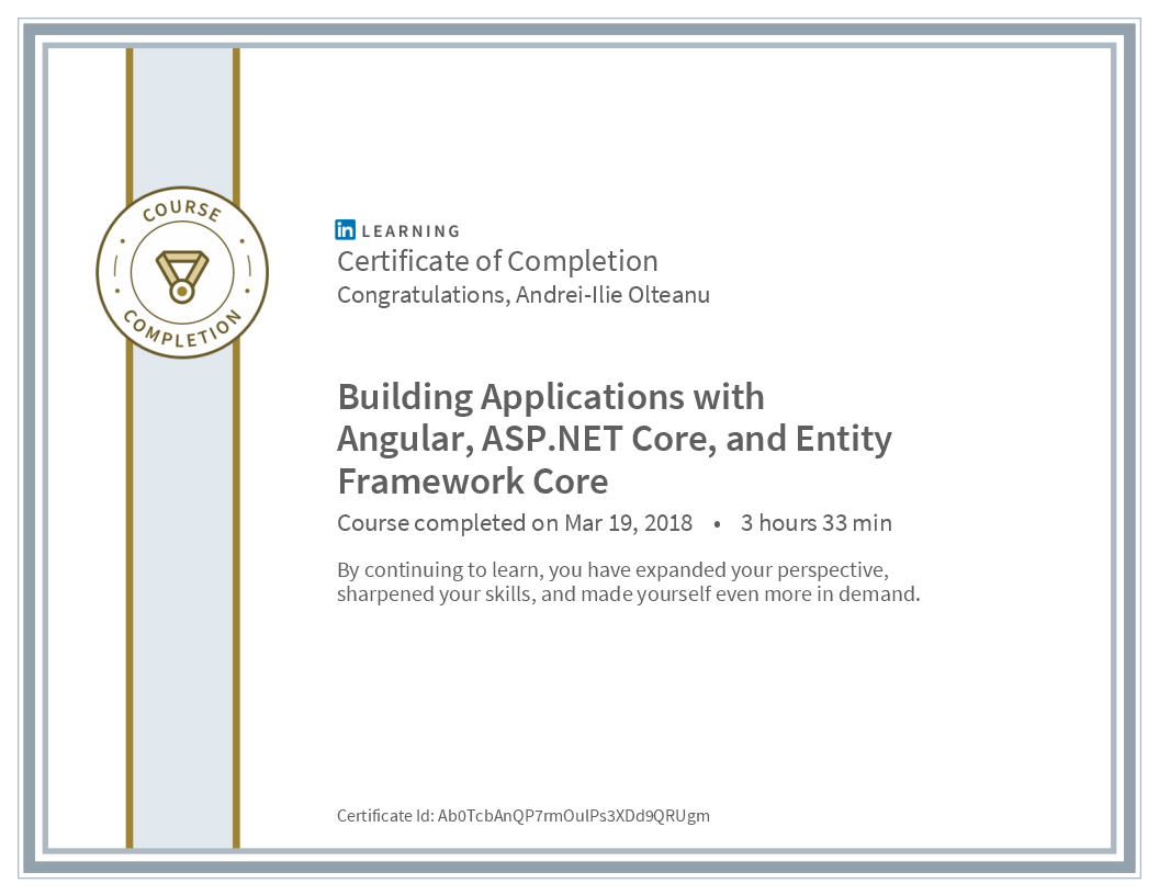 Certificate Building Applications With Angular Asp Dot Net Core And Entity Framework Core image