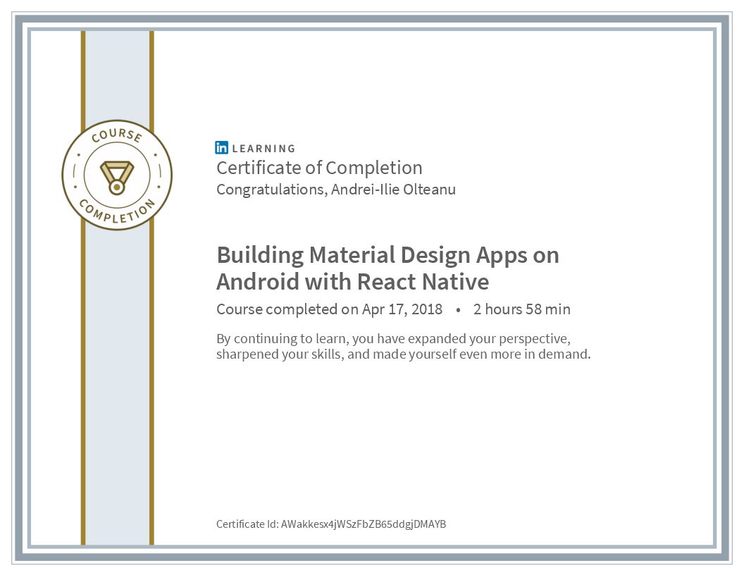 Certificate Building Material Design Apps On Android With React Native image