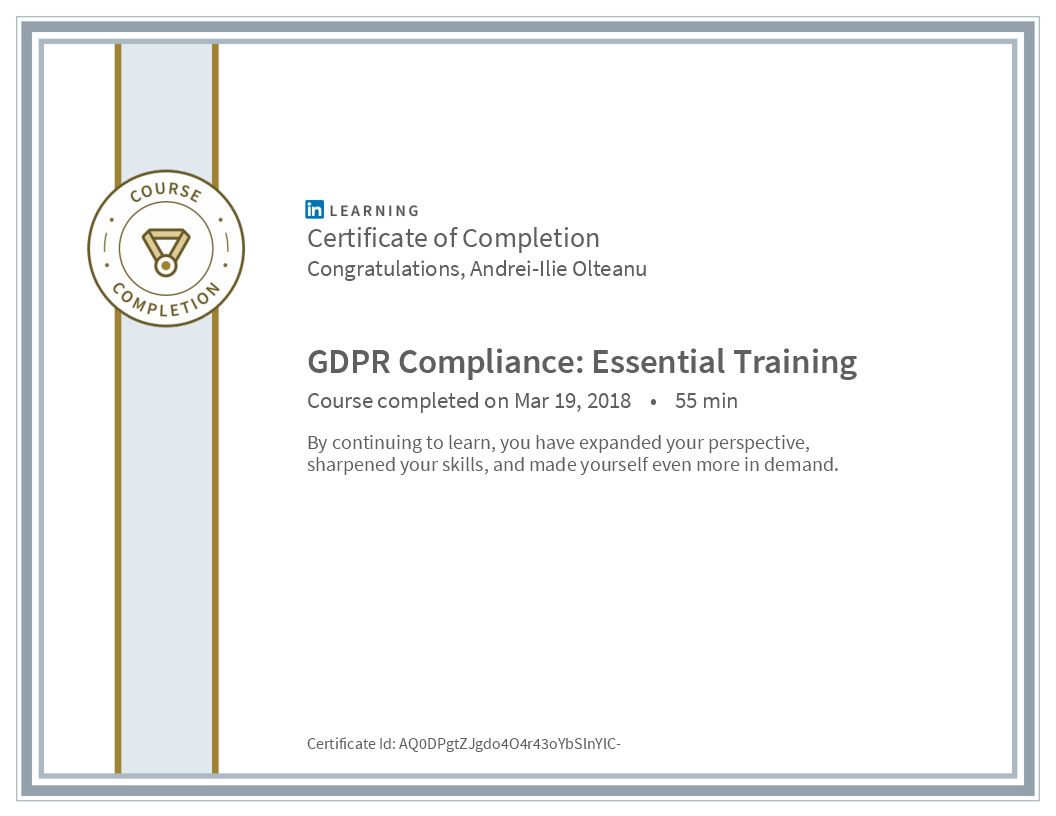 Certificate Gdpr Compliance Essential Training image