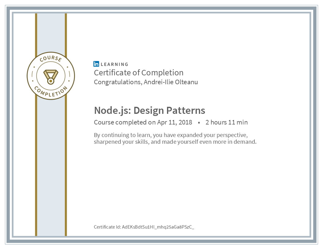 Certificate NodeJs Design Patterns image