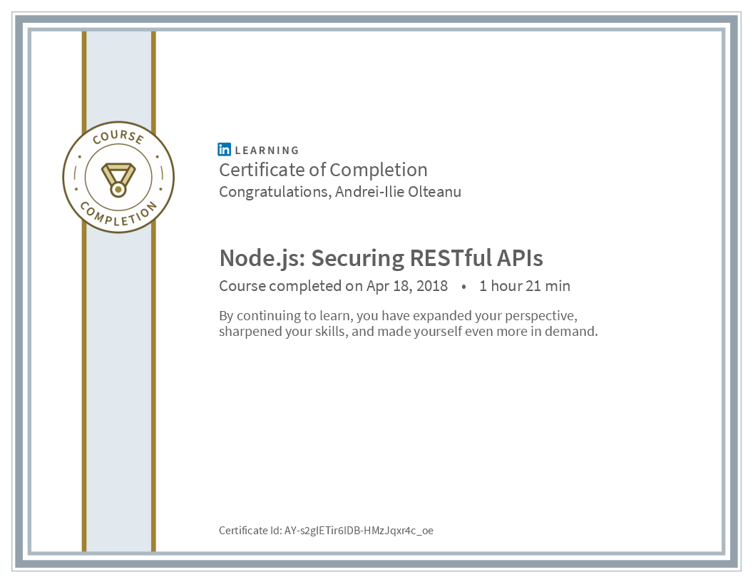 Certificate NodeJs Securing Restful Apis image