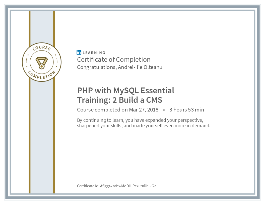 Certificate Php With Mysql Essential Training 2 Build A Cms image