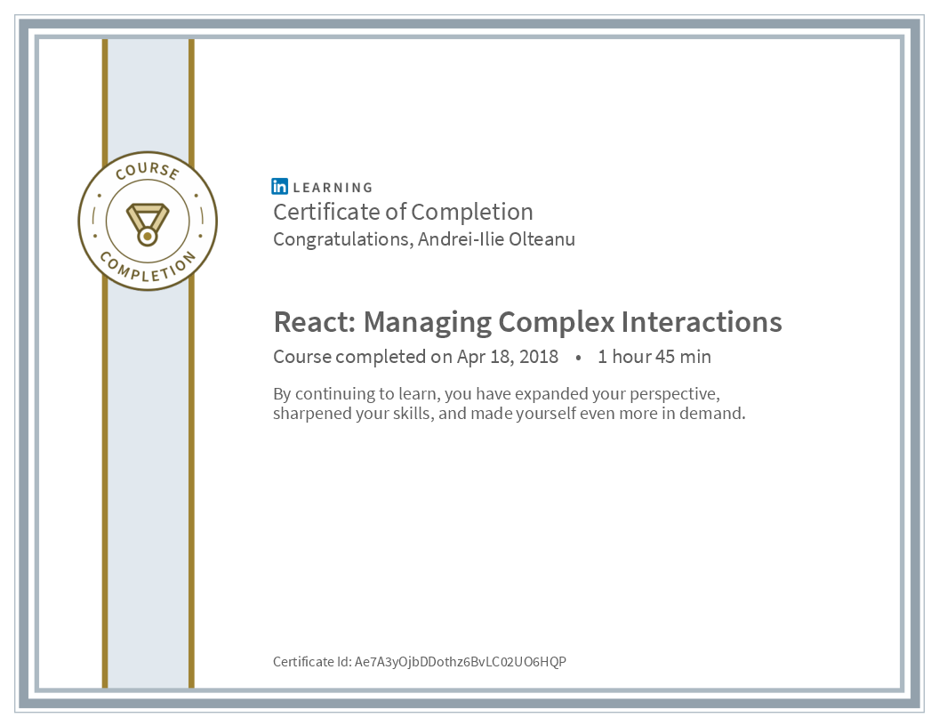 Certificate React Managing Complex Interactions image