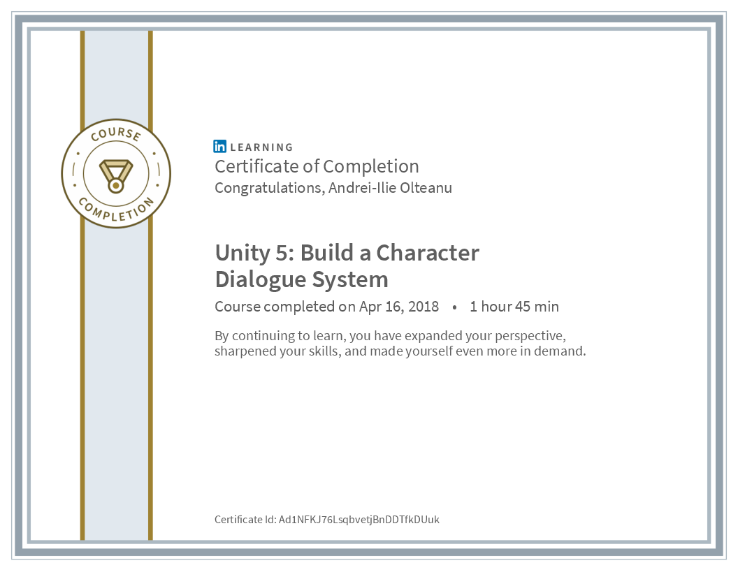 Certificate Unity 5 Build A Character Dialogue System image